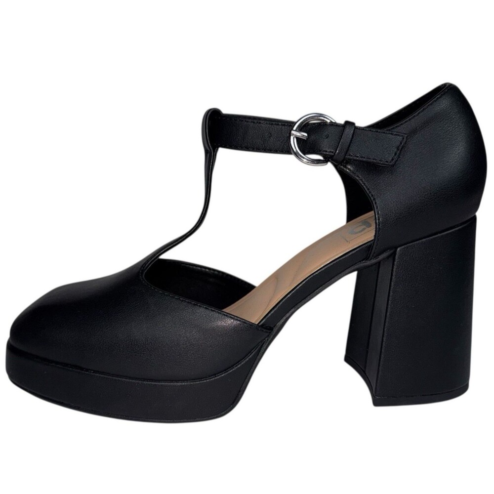 Pop Comfort Womens Size 9.5 Black Mary Jane Shoes Block Chunky Heels Retro New